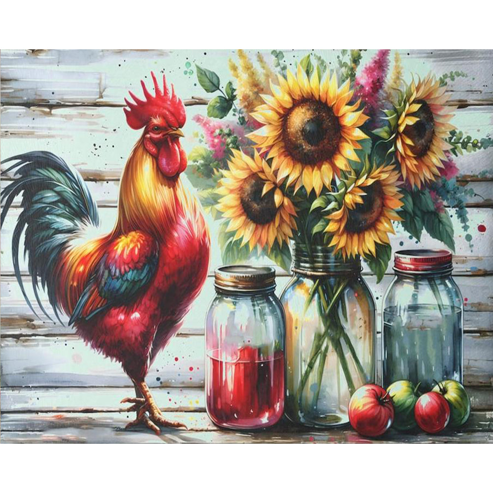 Retro Rooster Kitchen - Full Round Drill Diamond Painting 50*40CM