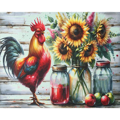 Retro Rooster Kitchen - Full Round Drill Diamond Painting 50*40CM