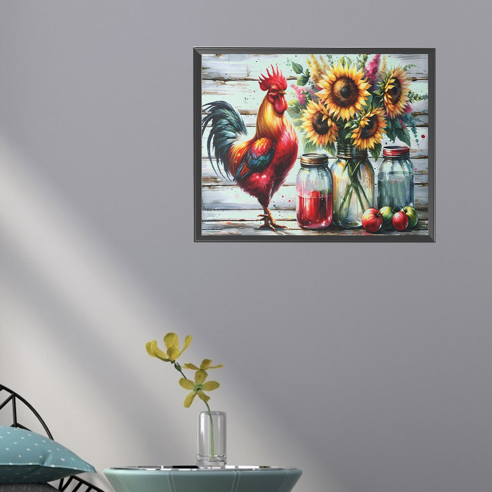 Retro Rooster Kitchen - Full Round Drill Diamond Painting 50*40CM
