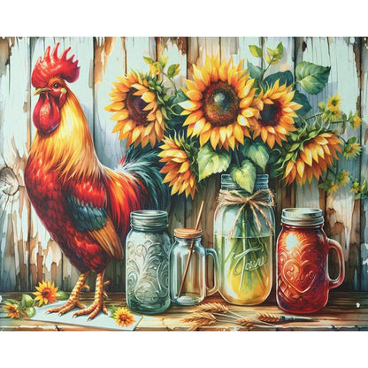 Retro Rooster Kitchen - Full Round Drill Diamond Painting 50*40CM