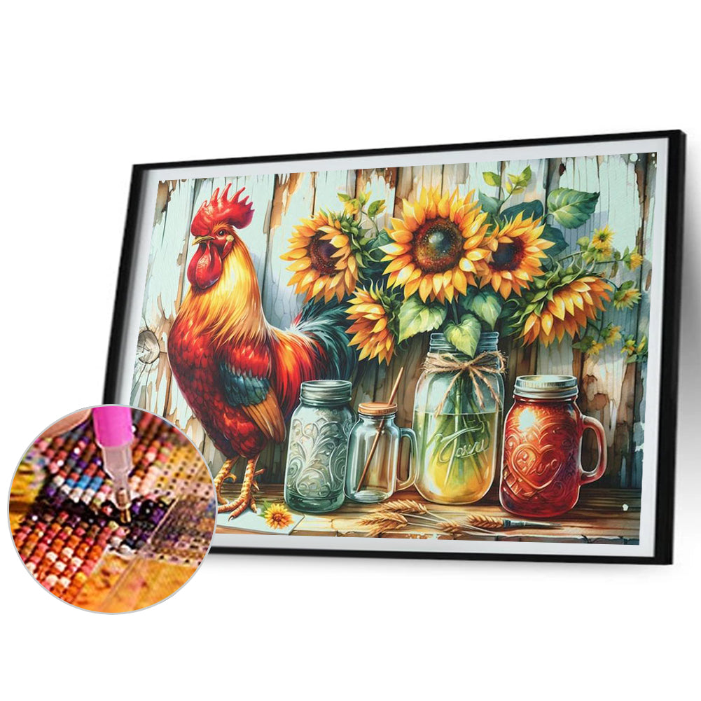 Retro Rooster Kitchen - Full Round Drill Diamond Painting 50*40CM