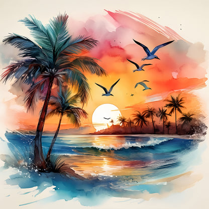 Coconut Tree Beach - Full Round Drill Diamond Painting 30*30CM