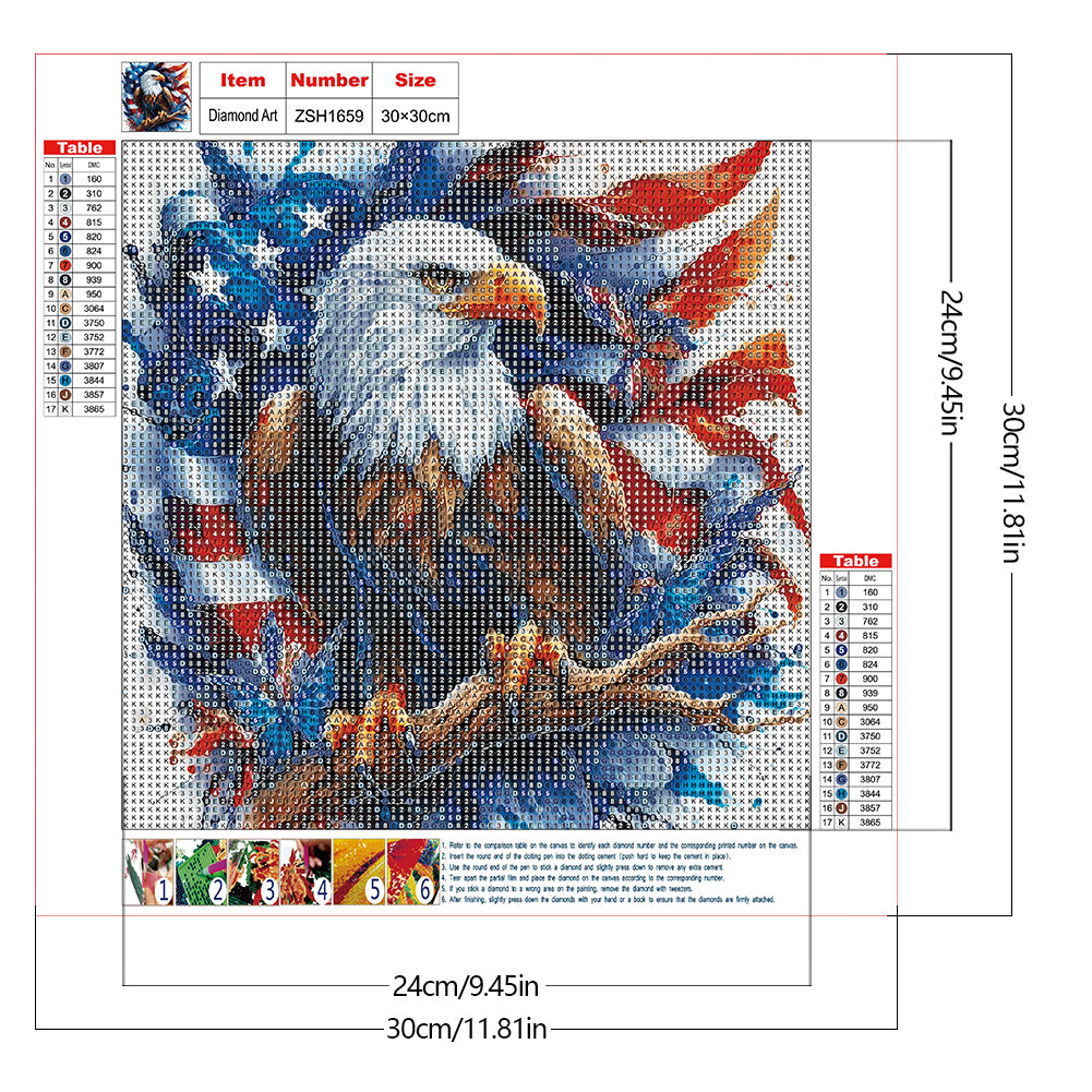 American Flag Eagle Animal - Full Round Drill Diamond Painting 30*30CM