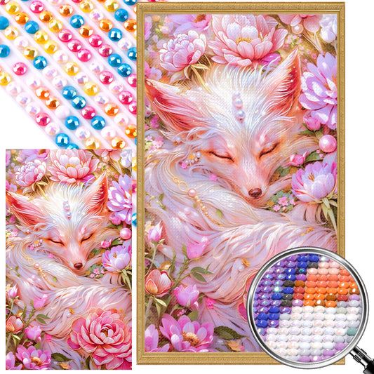 Fox In The Flowers - Full AB Round Drill Diamond Painting 40*70CM