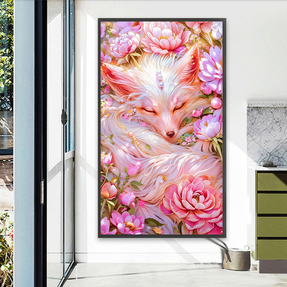 Fox In The Flowers - Full AB Round Drill Diamond Painting 40*70CM