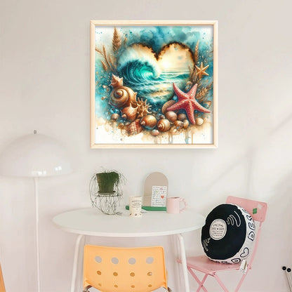 Heart-Shaped Beach Scenery - 11CT Stamped Cross Stitch 40*50CM