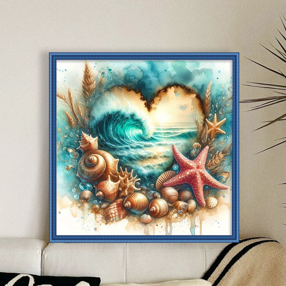 Heart-Shaped Beach Scenery - 11CT Stamped Cross Stitch 40*50CM