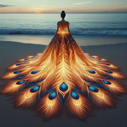 Feather Skirt Back Girl - Full Round Drill Diamond Painting 40*40CM