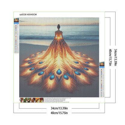 Feather Skirt Back Girl - Full Round Drill Diamond Painting 40*40CM