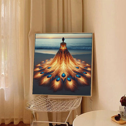 Feather Skirt Back Girl - Full Round Drill Diamond Painting 40*40CM