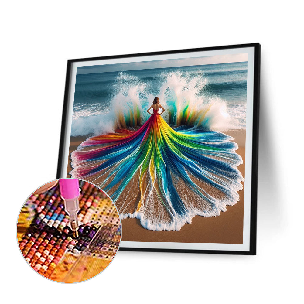 Girl With Rainbow Skirt Back - Full Round Drill Diamond Painting 40*40CM