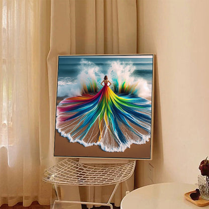 Girl With Rainbow Skirt Back - Full Round Drill Diamond Painting 40*40CM
