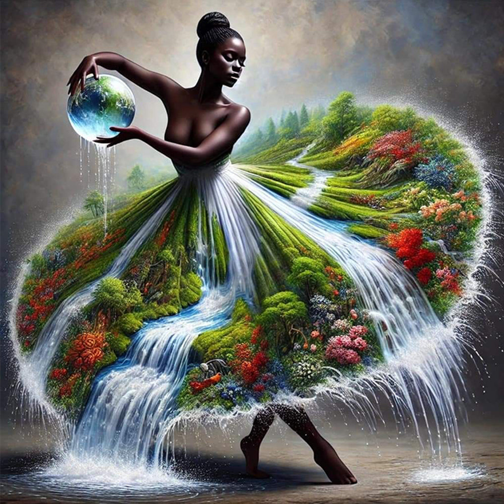 Girl In Nature Skirt - Full Round Drill Diamond Painting 40*40CM