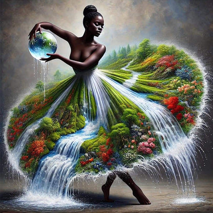Girl In Nature Skirt - Full Round Drill Diamond Painting 40*40CM