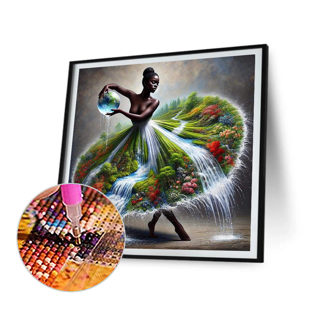 Girl In Nature Skirt - Full Round Drill Diamond Painting 40*40CM