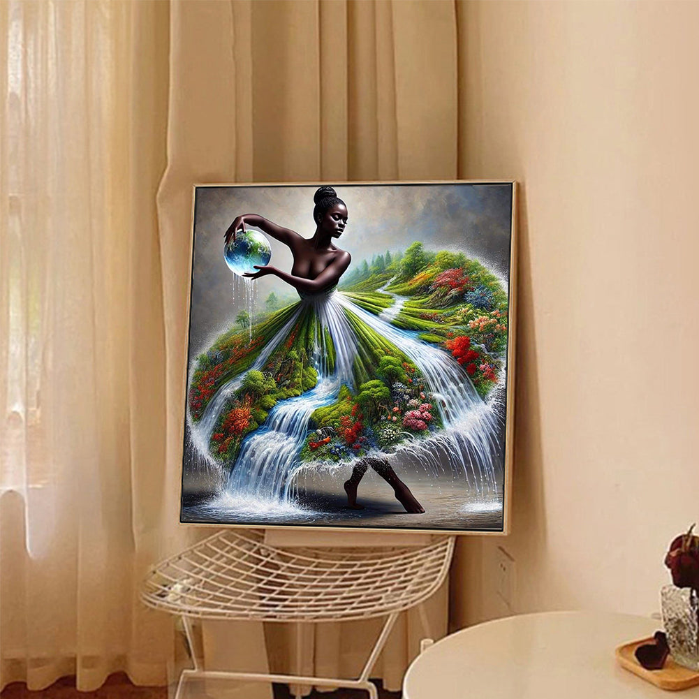 Girl In Nature Skirt - Full Round Drill Diamond Painting 40*40CM