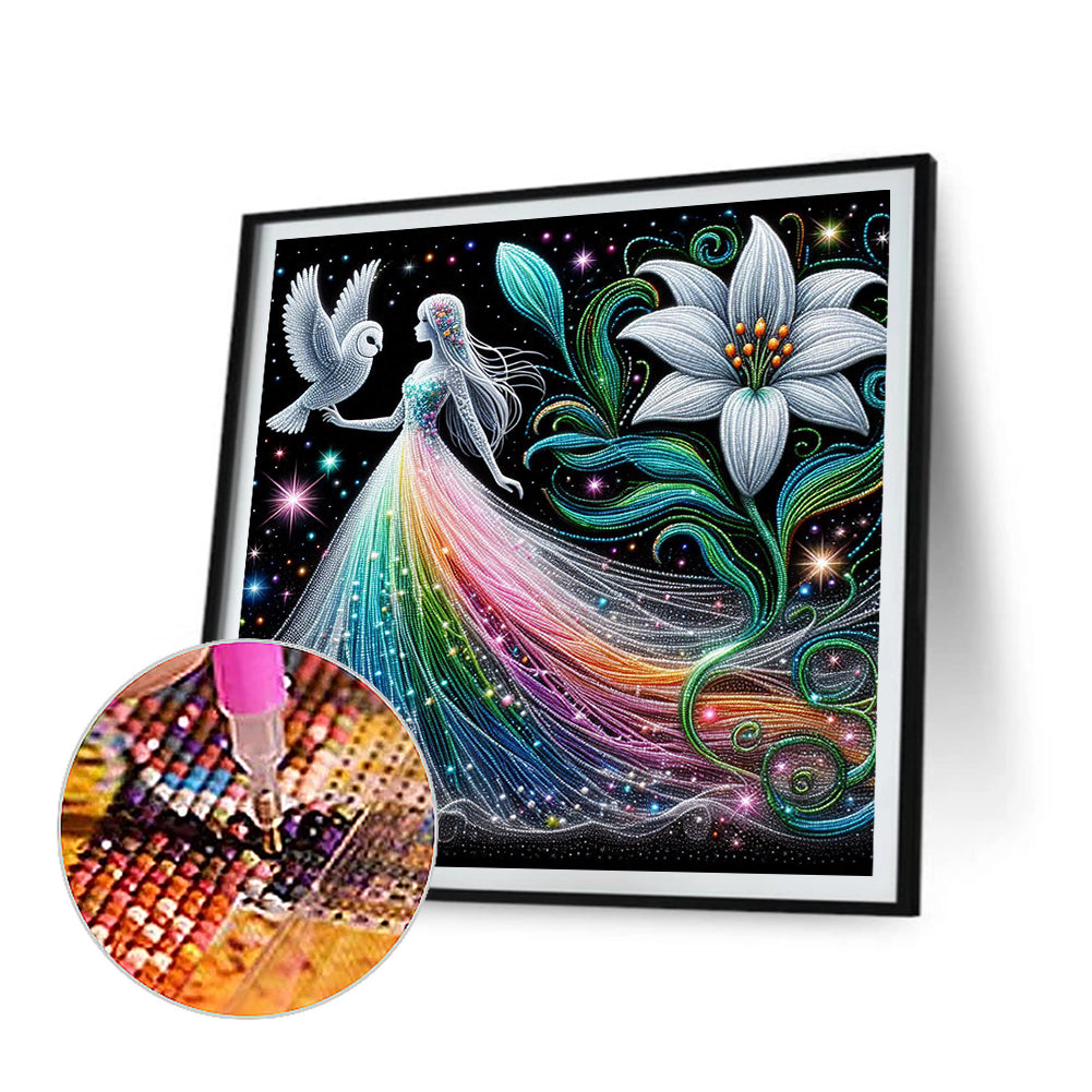 Girl And Flower - Full Round Drill Diamond Painting 40*40CM