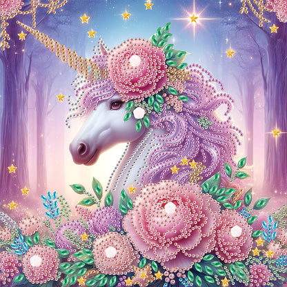 Unicorn With Flowers - Special Shaped Drill Diamond Painting 30*30CM