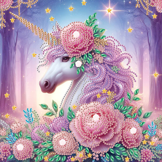 Unicorn With Flowers - Special Shaped Drill Diamond Painting 30*30CM