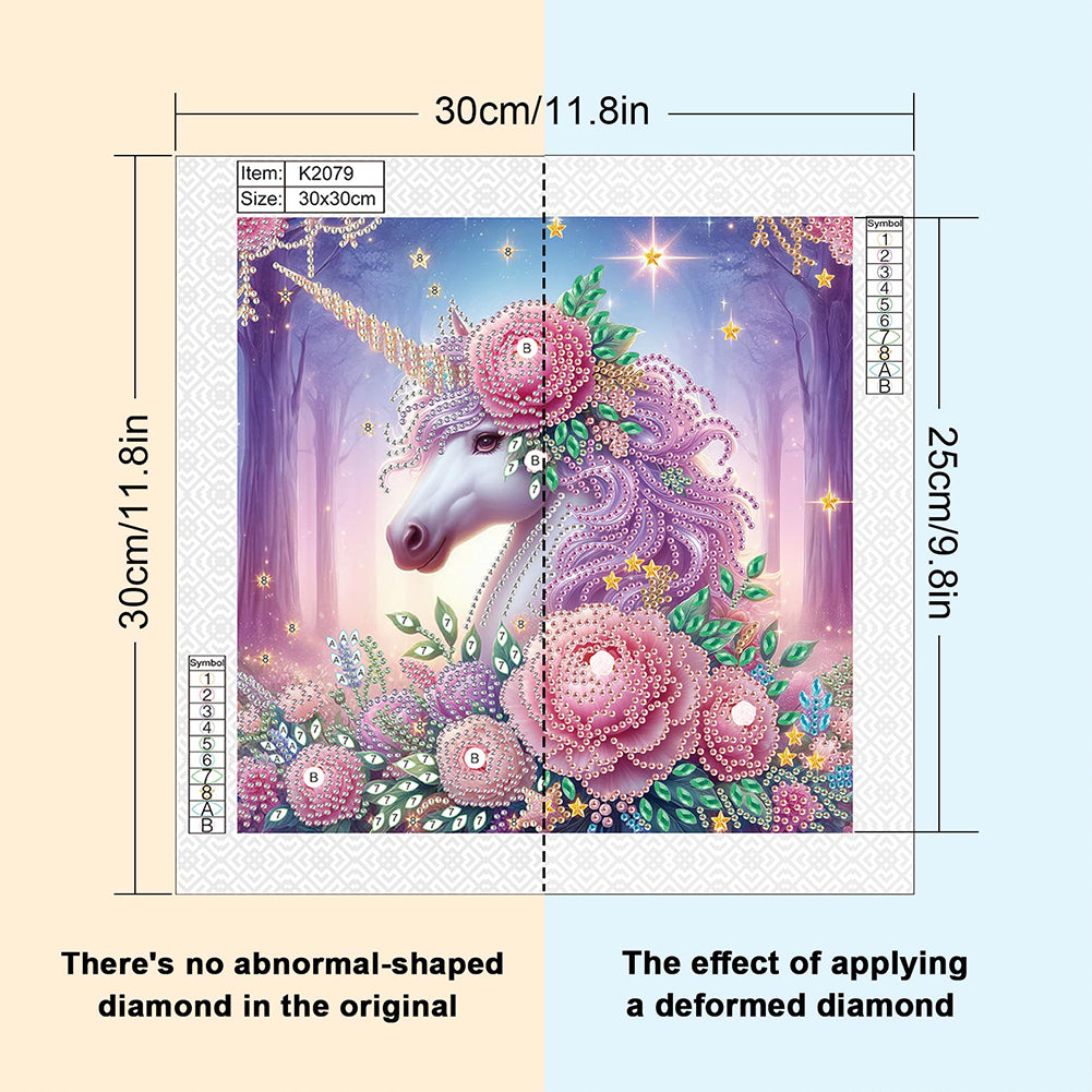 Unicorn With Flowers - Special Shaped Drill Diamond Painting 30*30CM