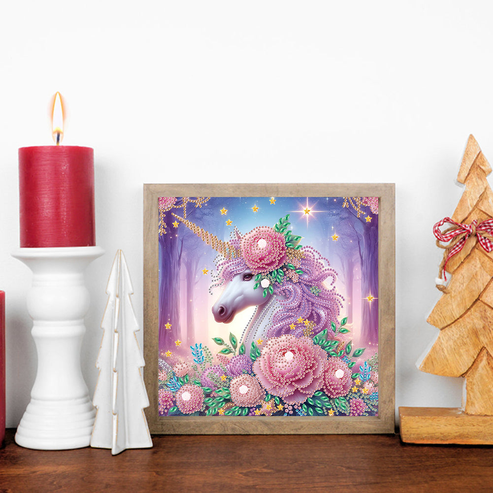 Unicorn With Flowers - Special Shaped Drill Diamond Painting 30*30CM