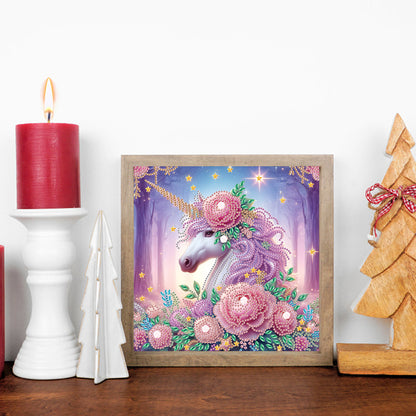 Unicorn With Flowers - Special Shaped Drill Diamond Painting 30*30CM