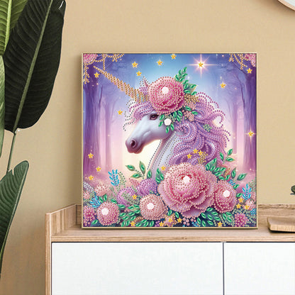 Unicorn With Flowers - Special Shaped Drill Diamond Painting 30*30CM