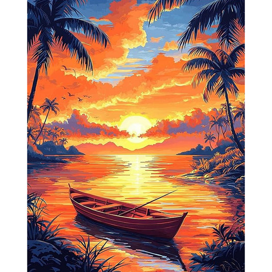 Sunset Lake View - Full Round Drill Diamond Painting 40*50CM