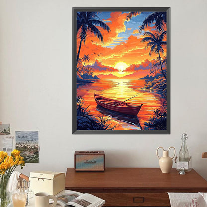 Sunset Lake View - Full Round Drill Diamond Painting 40*50CM