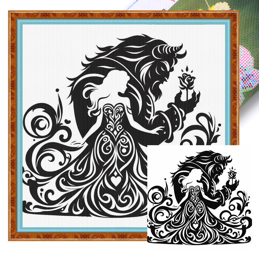 Black And White Silhouette-Beauty And The Beast - 11CT Stamped Cross Stitch 40*40CM
