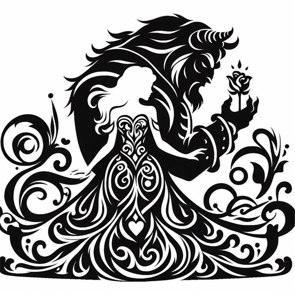 Black And White Silhouette-Beauty And The Beast - 11CT Stamped Cross Stitch 40*40CM