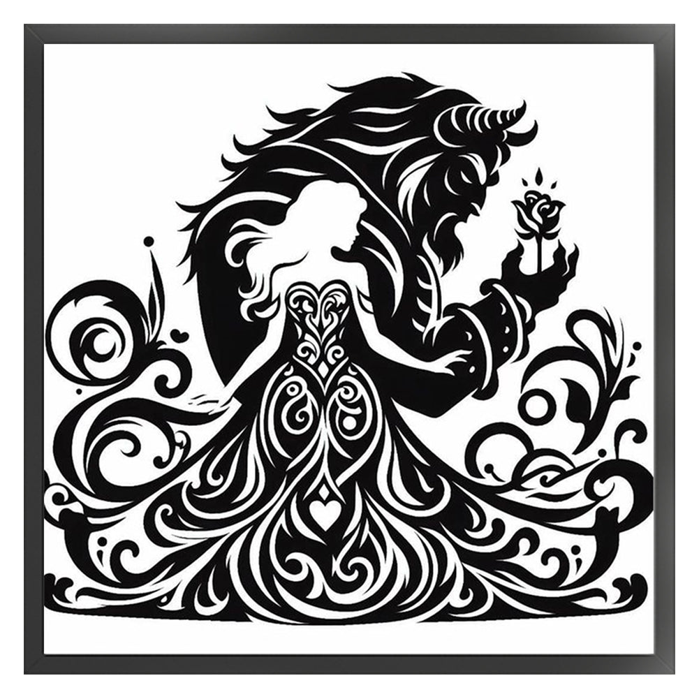 Black And White Silhouette-Beauty And The Beast - 11CT Stamped Cross Stitch 40*40CM