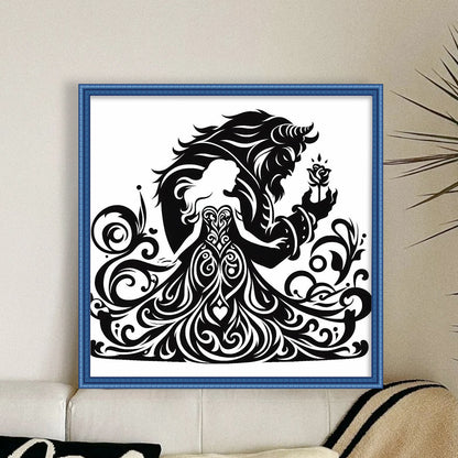 Black And White Silhouette-Beauty And The Beast - 11CT Stamped Cross Stitch 40*40CM