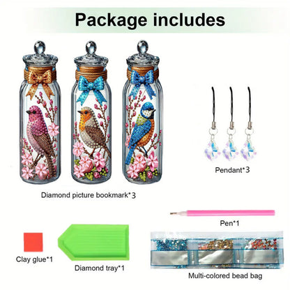 3Pcs Animal Themed DIY Diamond Painting Art Bookmarks Irregular Shaped Diamonds