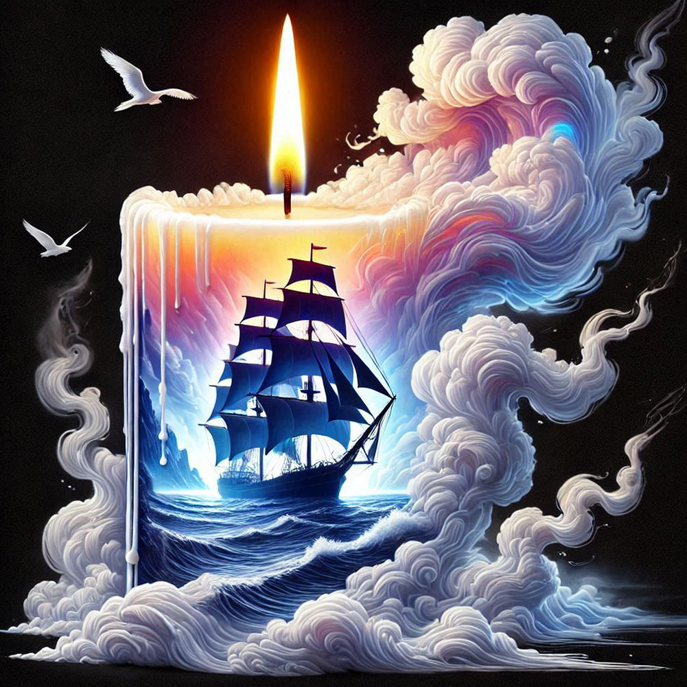 Sailboat In Candle - Full Round Drill Diamond Painting 40*40CM