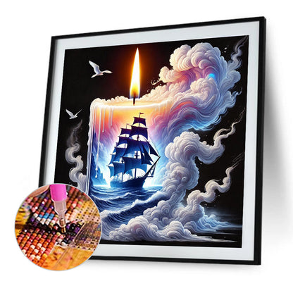 Sailboat In Candle - Full Round Drill Diamond Painting 40*40CM