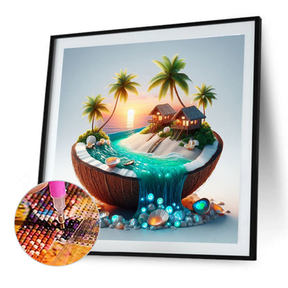 Coconut Shell Resort Island - Full Round Drill Diamond Painting 40*40CM