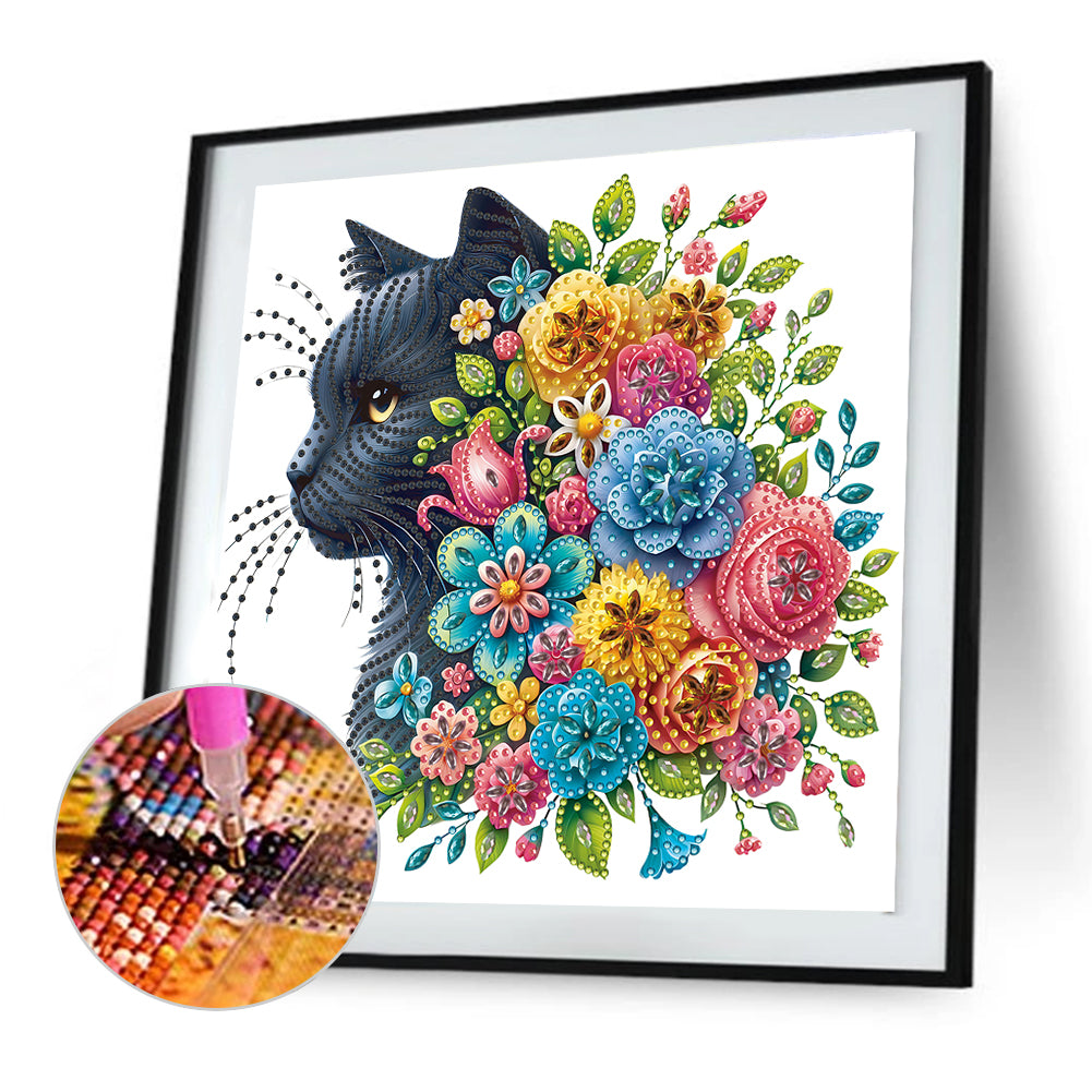 Cat And Flower - Special Shaped Drill Diamond Painting 30*30CM