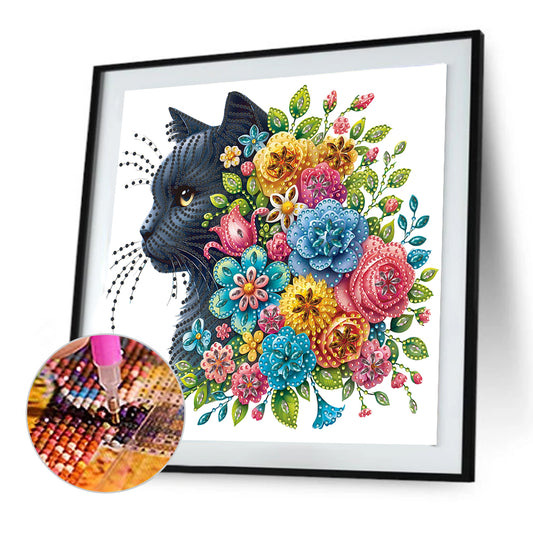 Cat And Flower - Special Shaped Drill Diamond Painting 30*30CM