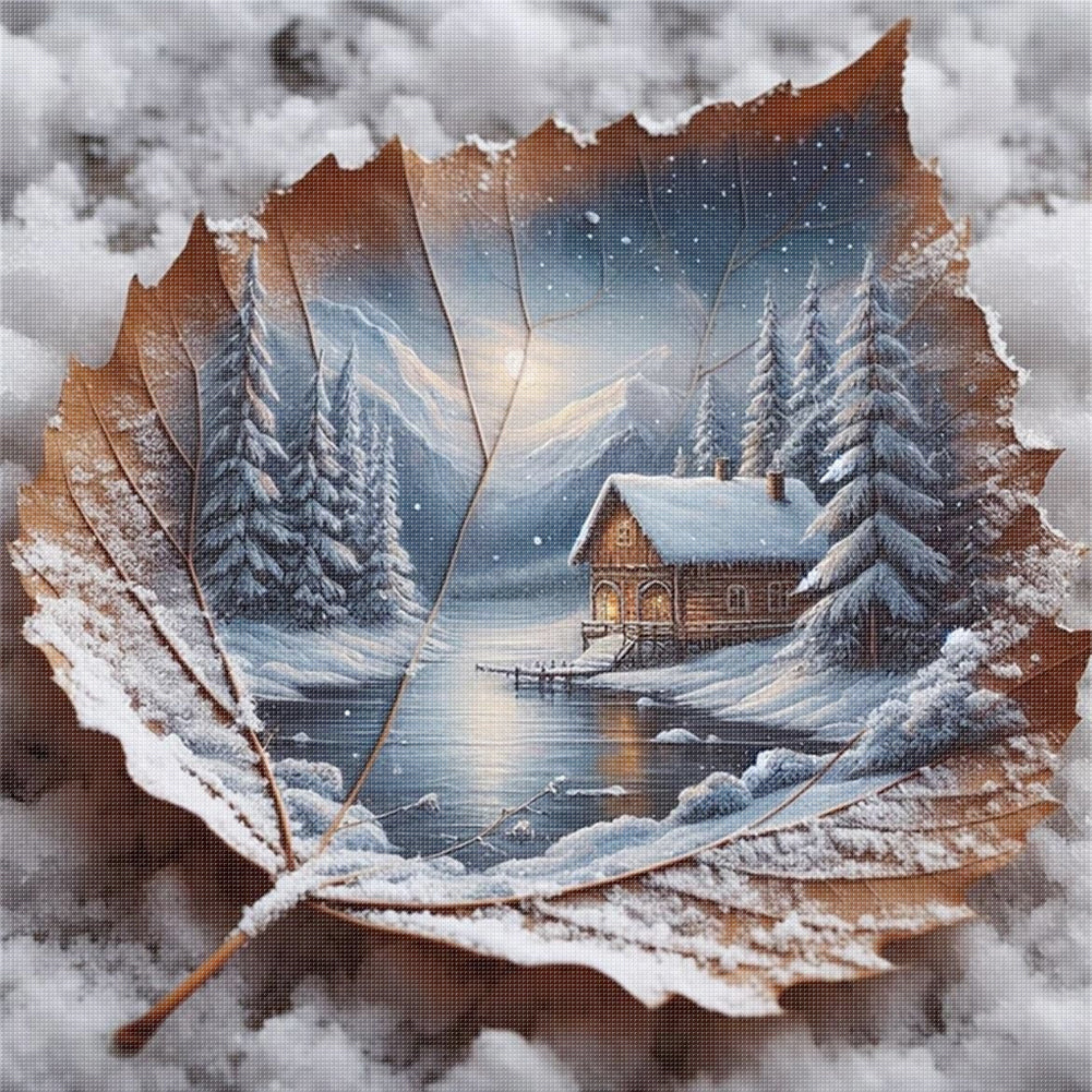 Leaf Silhouette - Winter - 11CT Stamped Cross Stitch 40*40CM