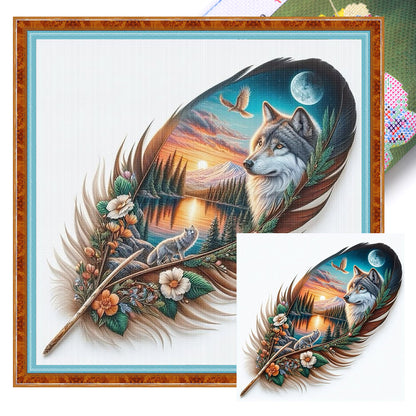 Leaf Silhouette - Wolf - 11CT Stamped Cross Stitch 40*40CM