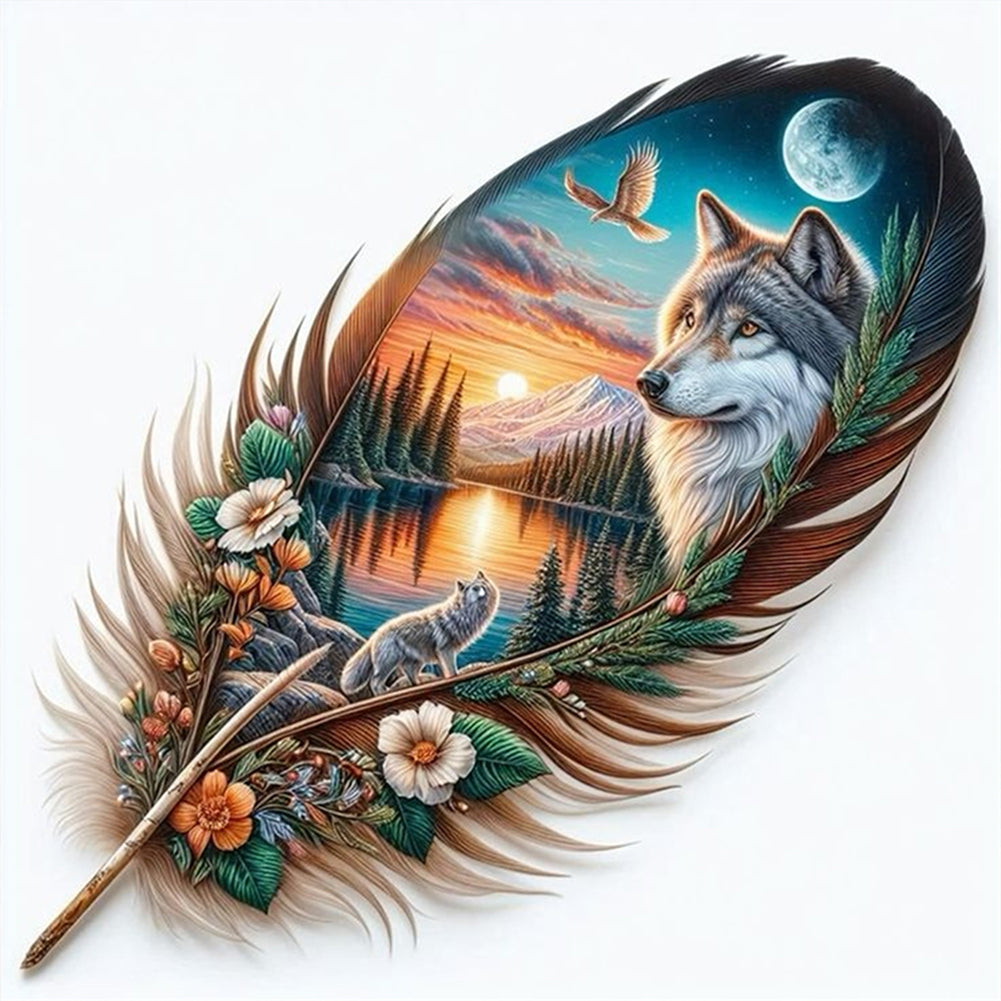 Leaf Silhouette - Wolf - 11CT Stamped Cross Stitch 40*40CM