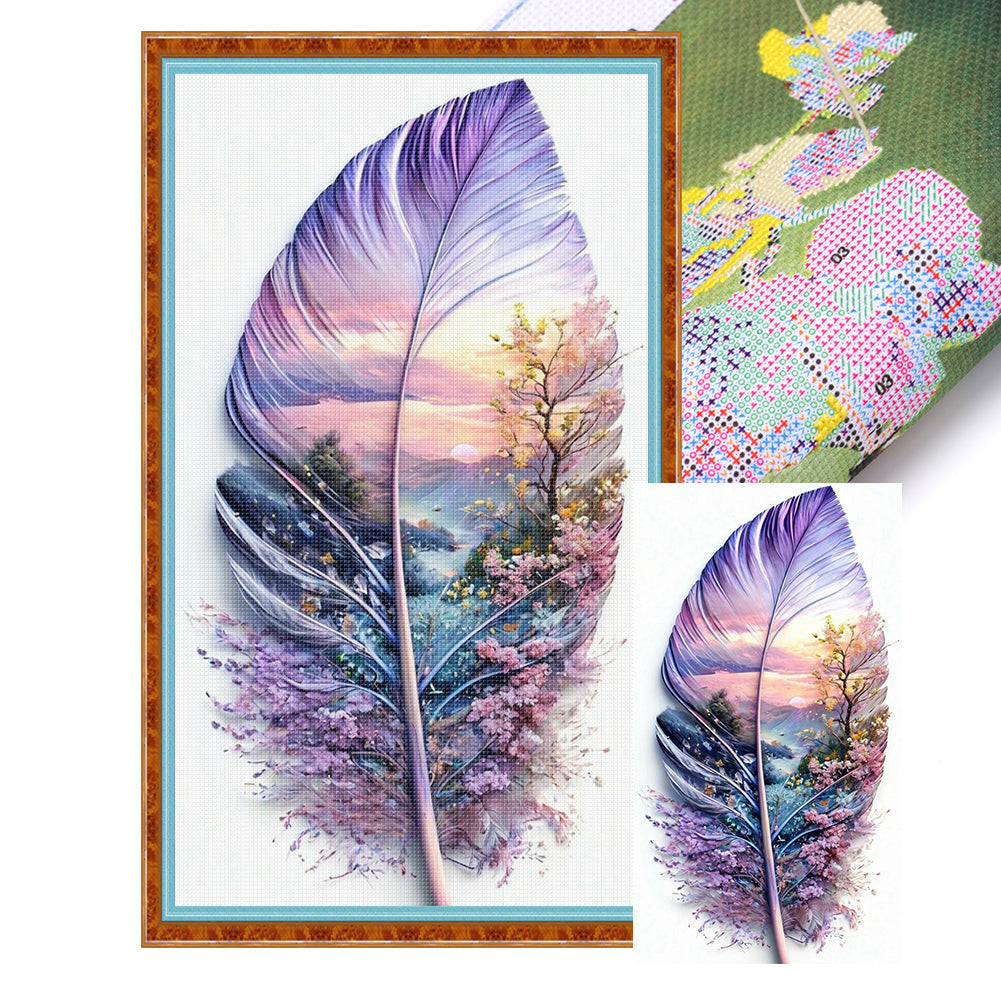 Leaf Silhouette-Purple Scenery - 11CT Stamped Cross Stitch 40*70CM
