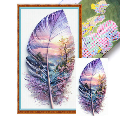 Leaf Silhouette-Purple Scenery - 11CT Stamped Cross Stitch 40*70CM