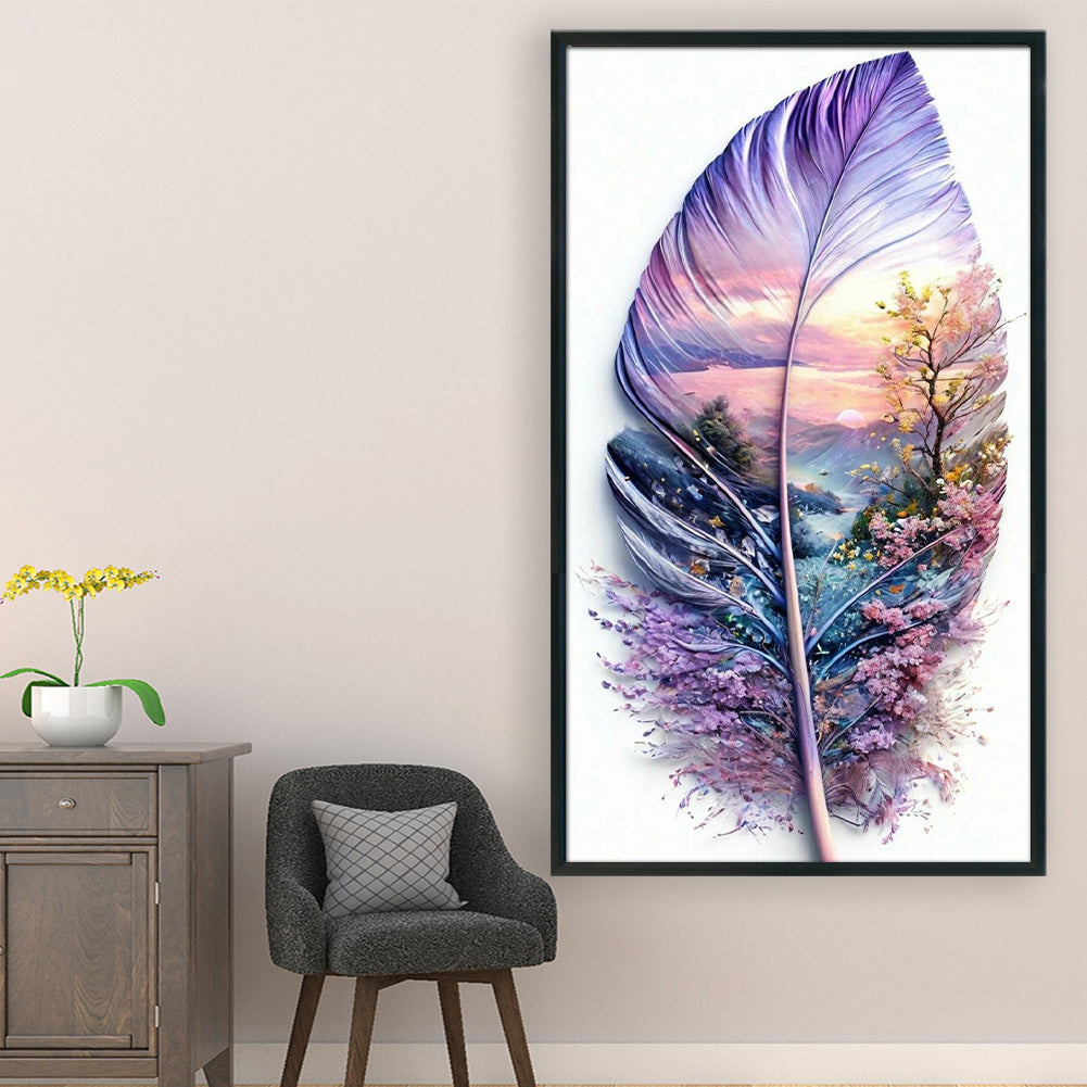 Leaf Silhouette-Purple Scenery - 11CT Stamped Cross Stitch 40*70CM