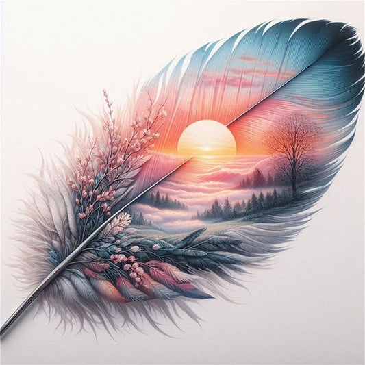 Feather Silhouette - Sunrise - 11CT Stamped Cross Stitch 40*40CM