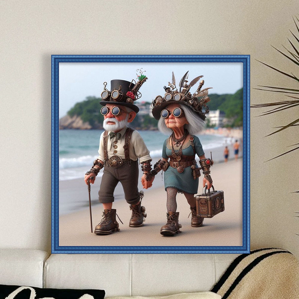 Indian Old Couple - 11CT Stamped Cross Stitch 40*40CM