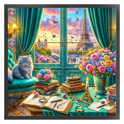 Cat On The Windowsill - 11CT Stamped Cross Stitch 50*50CM