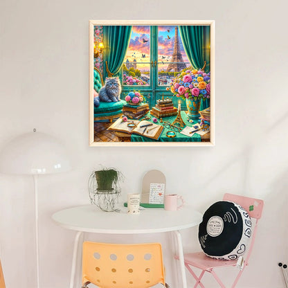 Cat On The Windowsill - 11CT Stamped Cross Stitch 50*50CM