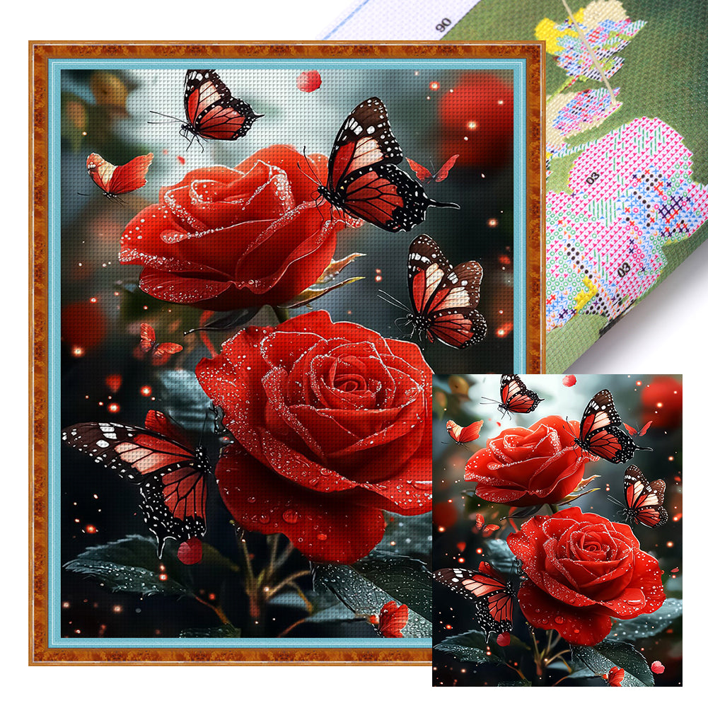 Butterfly Roses - 11CT Stamped Cross Stitch 40*50CM